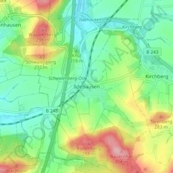 Carte topographique Ildehausen, altitude, relief