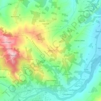 Carte topographique Corano, altitude, relief