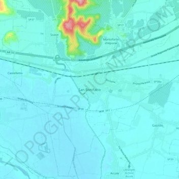 Carte topographique San Bonifacio, altitude, relief
