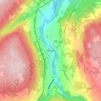 Carte topographique Soknedal, altitude, relief