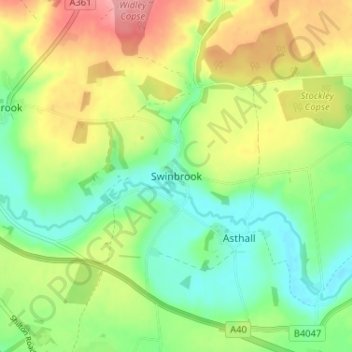 Carte topographique Swinbrook, altitude, relief