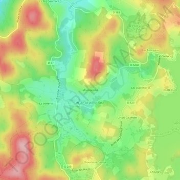 Carte topographique Montelesme, altitude, relief