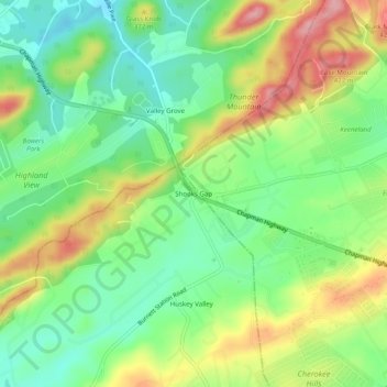 Carte topographique Shooks Gap, altitude, relief