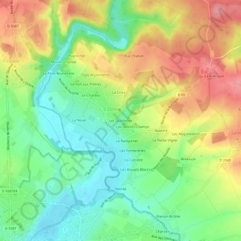 Carte topographique Les Ouchettes, altitude, relief