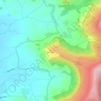 Carte topographique Pen Hill, altitude, relief