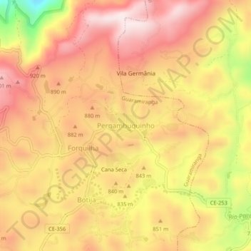 Carte topographique Pernambuquinho, altitude, relief