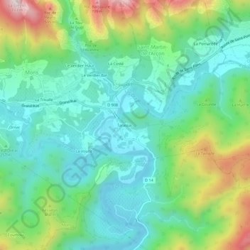 Carte topographique Tarassac, altitude, relief