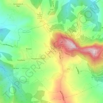 Carte topographique Perticara, altitude, relief