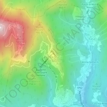 Carte topographique Sacro Monte di Varese, altitude, relief