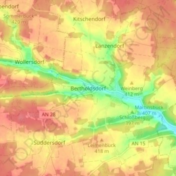 Carte topographique Bertholdsdorf, altitude, relief