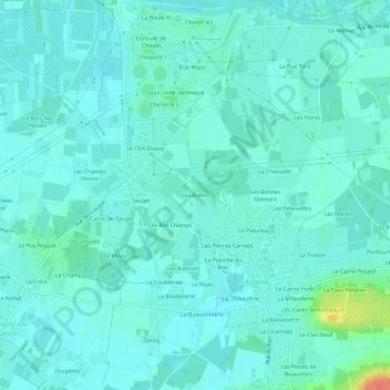 Carte topographique Les Buttes, altitude, relief