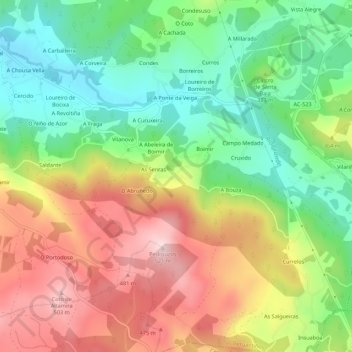 Carte topographique Encián, altitude, relief