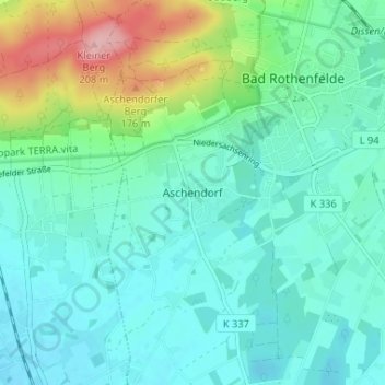 Carte topographique Aschendorf, altitude, relief