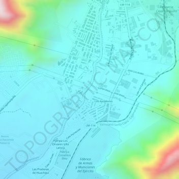 Carte topographique Cajamarquilla, altitude, relief
