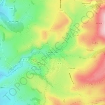Carte topographique La Borie Neuve, altitude, relief