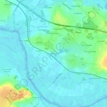 Carte topographique Chez Billou, altitude, relief