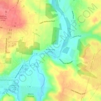 Carte topographique Washington Mills, altitude, relief