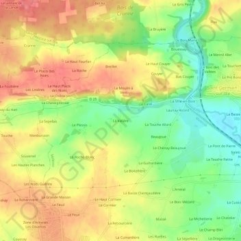Carte topographique La Valière, altitude, relief