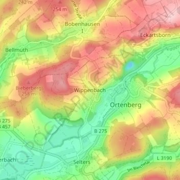 Carte topographique Wippenbach, altitude, relief