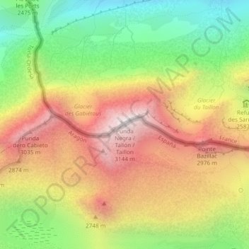 Carte topographique Pic du Taillon, altitude, relief