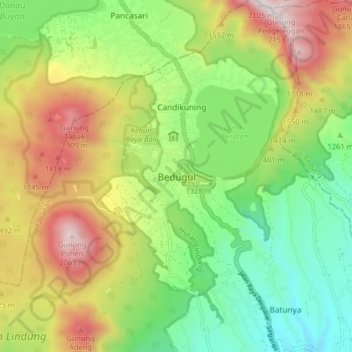 Carte topographique Bedugul, altitude, relief