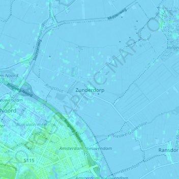 Carte topographique Zunderdorp, altitude, relief