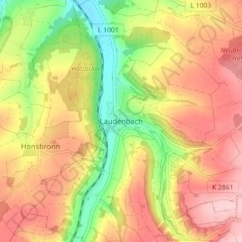 Carte topographique Laudenbach, altitude, relief