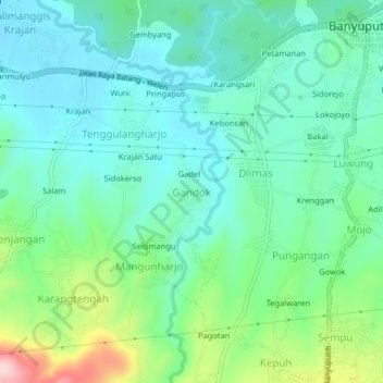 Carte topographique Gandok, altitude, relief