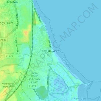 Carte topographique Seaton Carew, altitude, relief