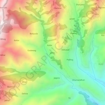 Carte topographique Jannu, altitude, relief