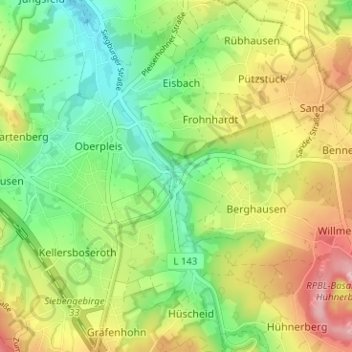 Carte topographique Herresbach, altitude, relief