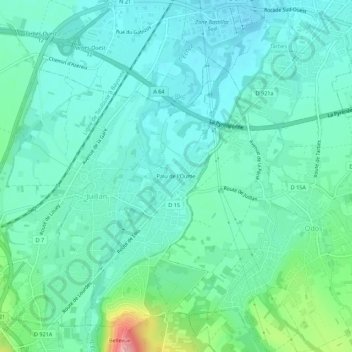 Carte topographique Palu de l'Oume, altitude, relief