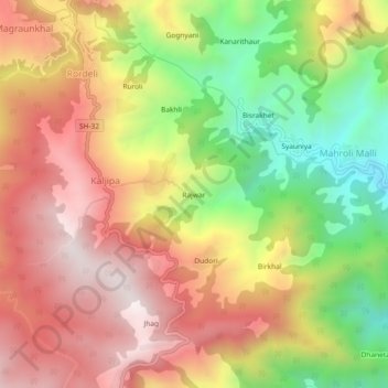 Carte topographique Rajwar, altitude, relief