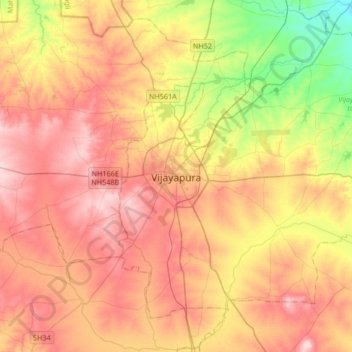 Carte topographique Vijayapura, altitude, relief