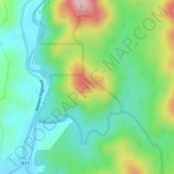 Carte topographique Archie Hill, altitude, relief