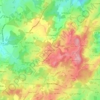 Carte topographique Le Puy d'Aureil, altitude, relief
