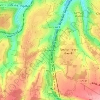 Carte topographique Hooley, altitude, relief