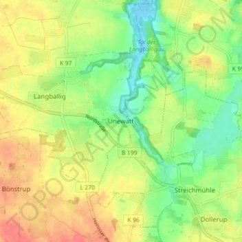 Carte topographique Unewatt, altitude, relief