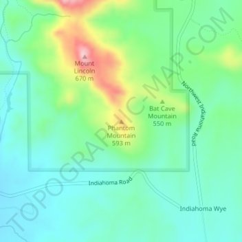 Carte topographique Phantom Mountain, altitude, relief