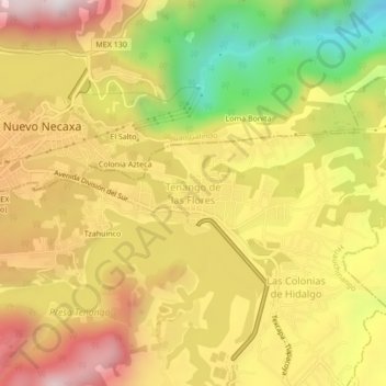 Carte topographique Tenango de las Flores, altitude, relief