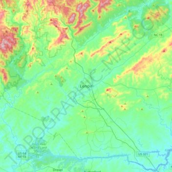 Carte topographique Lenoir, altitude, relief
