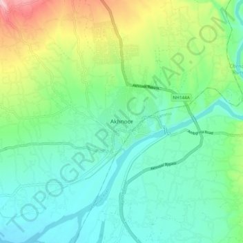 Carte topographique Akhnoor, altitude, relief