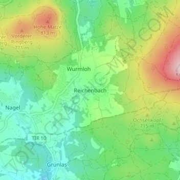 Carte topographique Reichenbach, altitude, relief