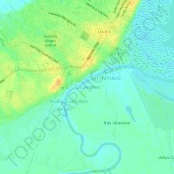 Carte topographique San Andres, altitude, relief