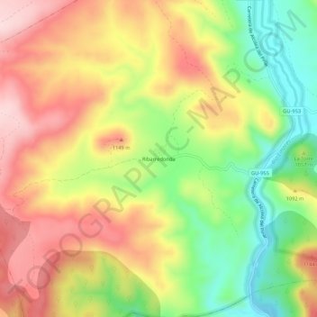 Carte topographique Ribarredonda, altitude, relief