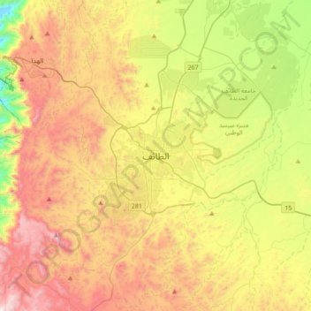 Carte topographique Taëf, altitude, relief