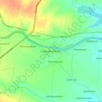 Carte topographique Labbaikudikadu, altitude, relief