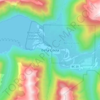 Carte topographique Bella Coola, altitude, relief