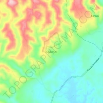 Carte topographique Las Juntas, altitude, relief