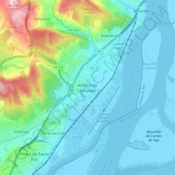 Carte topographique Alverca do Ribatejo, altitude, relief